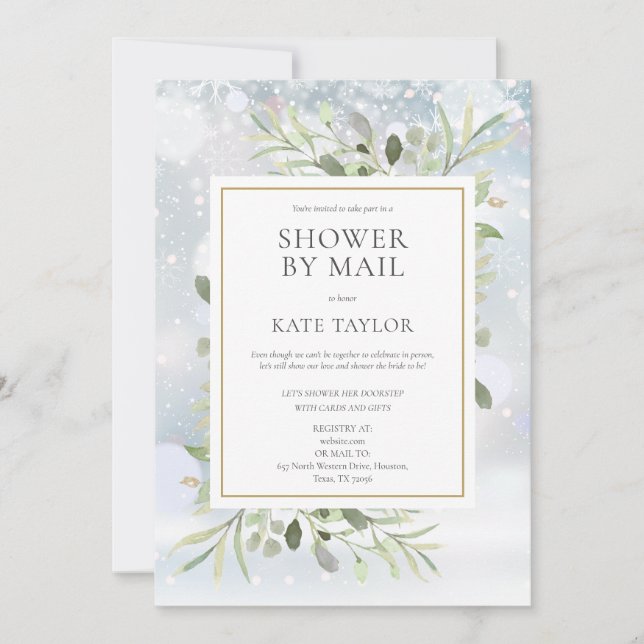 Convite Chuva de Presentes de Noiva com Folhagem de Invern (Frente)