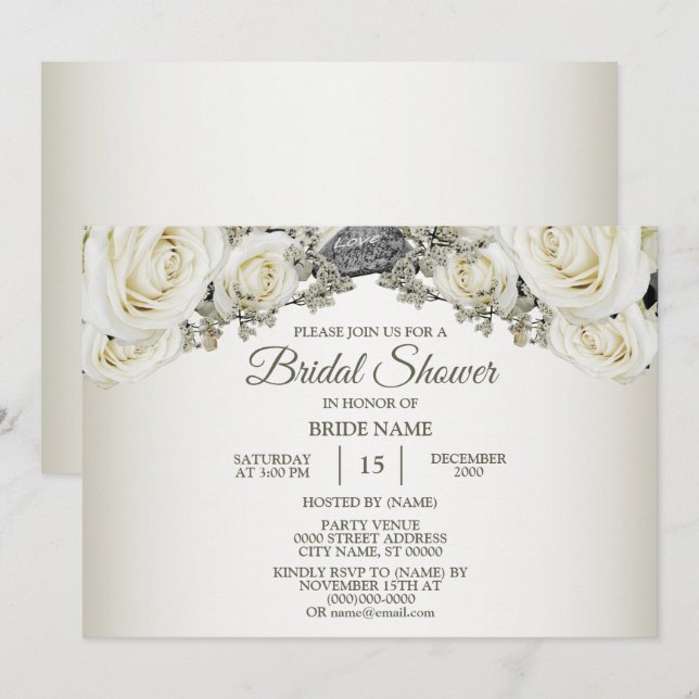 Convite Chuva de Presentes de Noiva Floral Branco Verde Be (Frente/Verso)