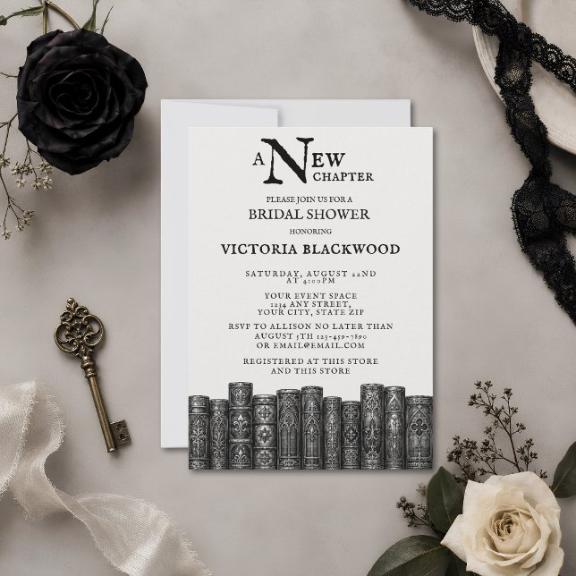 Convite Chuva de Presentes de Noiva Gótica Preto e Branco  (Criador carregado)