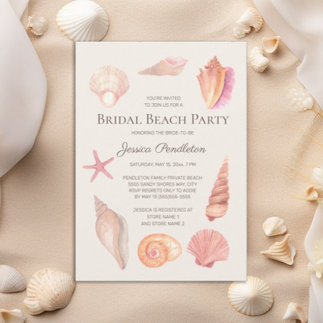 Convite Chuva de Presentes de Noiva na Praia Conchas Rosad (Beach bridal shower invitation)