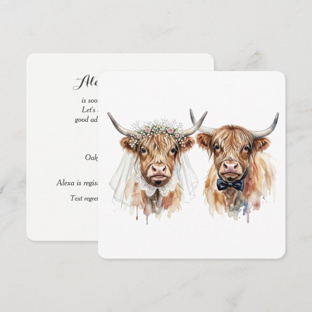 Convite Chuva de Presentes de Noiva Vacas das Terras Altas (Frente/Verso)