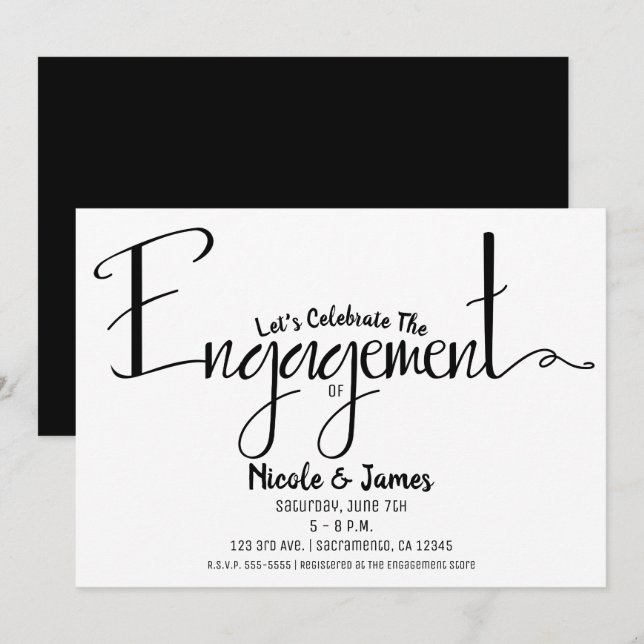 Convite Chuva de Presentes de Noivado Black & White Modern (Frente/Verso)