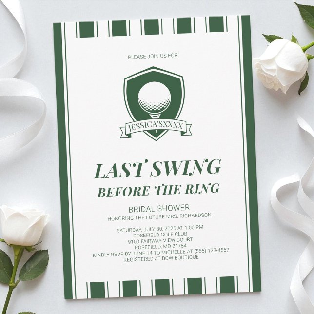 Convite Chuva de Presentes de Noivado Green Last Swing Bef (Green Last Swing Before the Ring Bridal Shower Invitation)