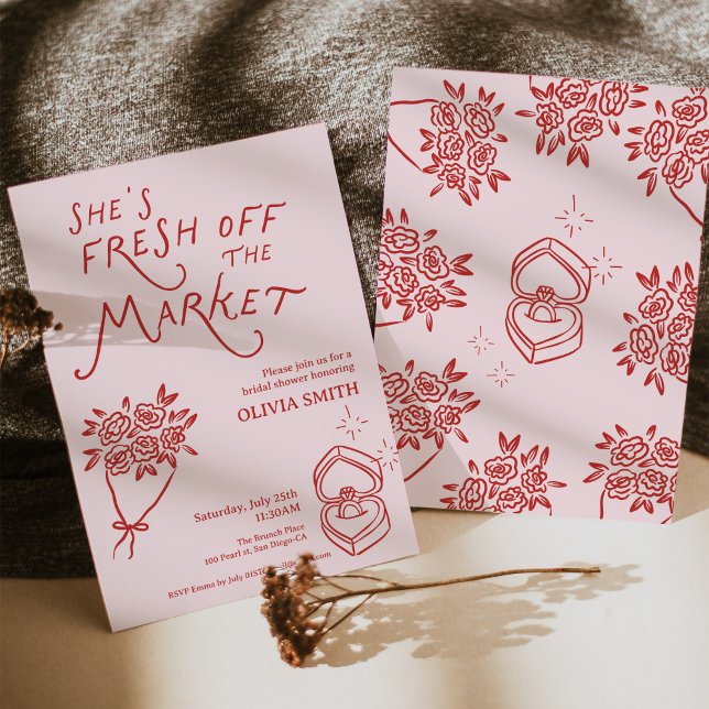 Convite Chuva de Presentes do Casamento Doodle Fresh off t (Doodle whimsical shes Fresh off the Market Bridal Shower)