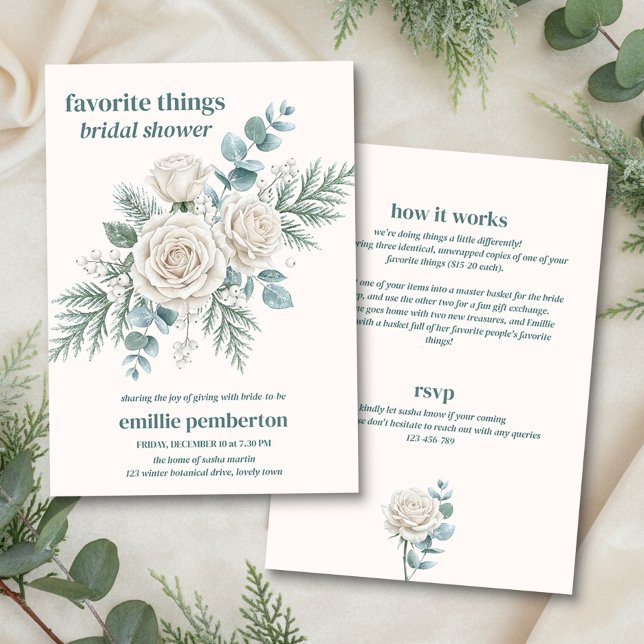 Convite Chuva de Presentes no Chá de Noiva com Verde de In (Favorite Things Winter Bridal Shower Invitation by Darling & May)