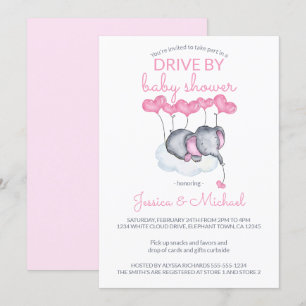 Convite Chuva de Presentes para Bebê Menina Elefante Rosa