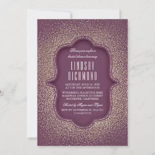 Convite Chuva de Presentes Vintage Dourado Brilho Roxo