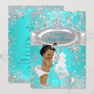 Convite Chuva de Princesa Aqua Natal Baby Shower Étnico