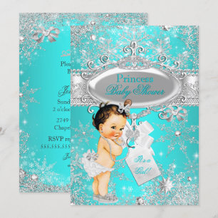 Convite Chuva de Princesa Aqua Natal Baby Shower Morena