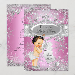 Convite Chuva de Princesa Rosa Natal de Inverno Baby Showe