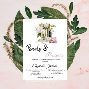 Convite Chuva de Prosecco Pérolas Florais para Chá de Noiv