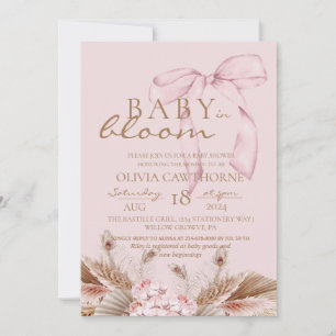 Convite Chuva de Rosa Boho Bebê em flor Chuveiro de Bebê