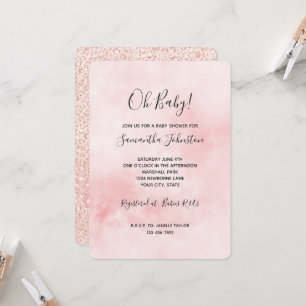 Convite Chuva de Rosa Brilho Leopardo Baby Shower
