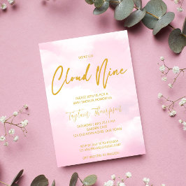 Convite Chuva de rosa e dourado baby shower