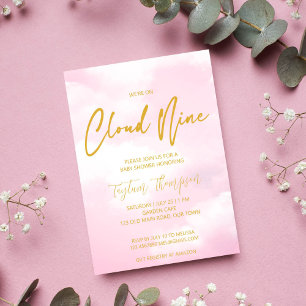 Convite Chuva de rosa e dourado baby shower