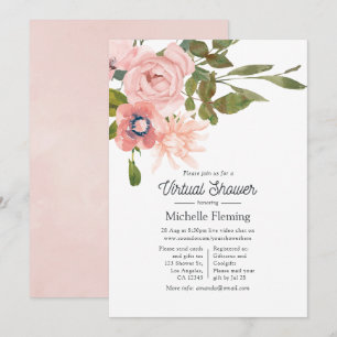 Convite Chuva de Rosa e Dourado Rosa Virtual Baby Shower