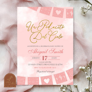 Convite Chuva de rosa espanhol pedaço do céu baby shower