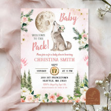 Chuva de Rosa Floral Lua Floresta Lobo Chá de Bebê