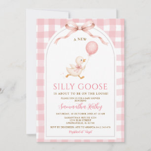 Convite Chuva de Rosa Gingham Novo Patinho Desajeitado Chá