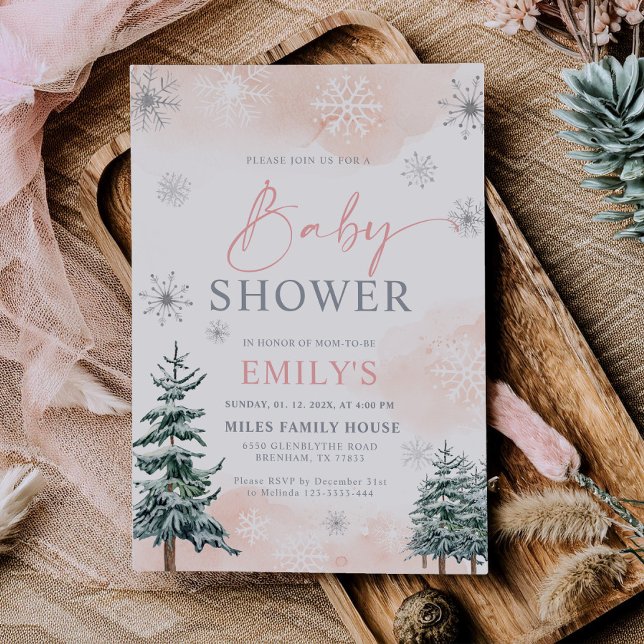 Convite Chuva de Rosa Natal Encantado Baby Shower (Criador carregado)