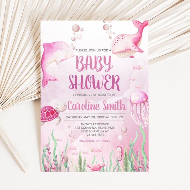 Convite Chuva de Rosa no Chá de Bebê Submarino (Summer Baby Shower Invitation)
