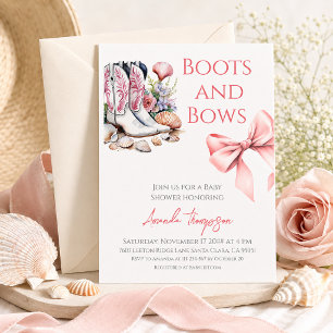 Convite Chuva de Rosa Ocidental Botas e Laços Menina Baby
