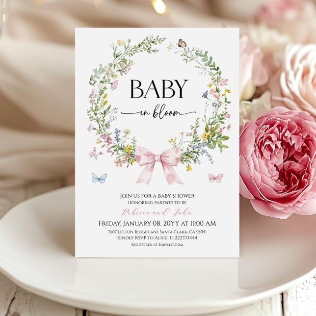 Convite Chuva de Rosa Rústica Boho Bebê em Flor Baby Showe (Criador carregado)