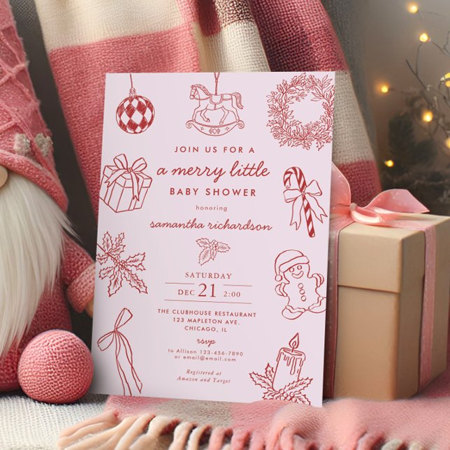 Convite Chuva de rosa vermelha Merry menina bebê shower (Criador carregado)