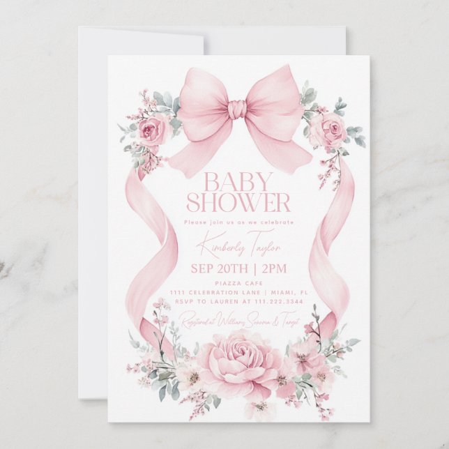 Convite Chuva de Rosas Bebê Shower Rosa Coquete (Frente)
