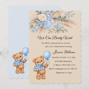 Convite Chuva de Rosas de Urso de Pelúcia Azul Baby Shower