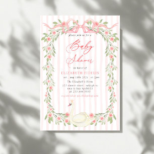 Convite Chuva de Rosas Florais com Laço Rosa Baby Shower