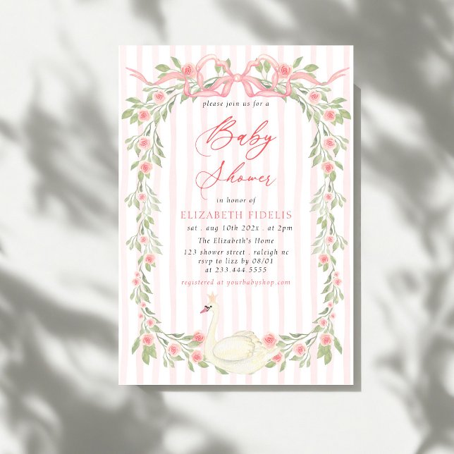 Convite Chuva de Rosas Florais com Laço Rosa Baby Shower (Criador carregado)
