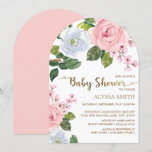 Convite Chuva de Rosas Florais Rosa Branca Baby Shower