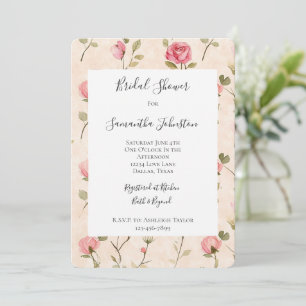 Convite Chuva de Rosas Rosa e Creme Floral Chá de Noiva