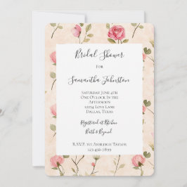 Convite Chuva de Rosas Rosa e Creme Floral Chá de Noiva