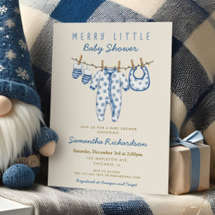 Convite chuva de roupas de Natal para menino bebê