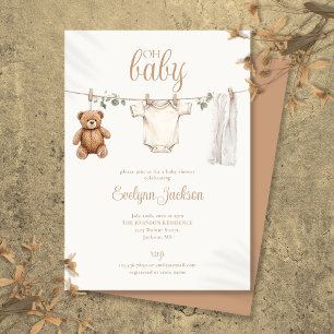 Convite Chuva de Roupas em Aquarela Baby Shower Neutro
