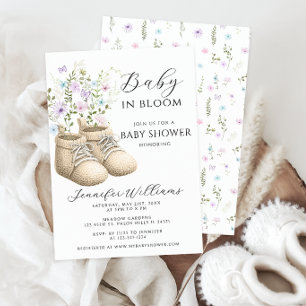 Convite Chuva de Sandálias Florais Bebê Neutro em Flor