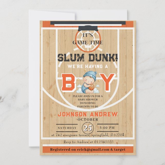 Convite Chuva de Slam Dunk de Basquete Pessoal para Chá de (Frente)