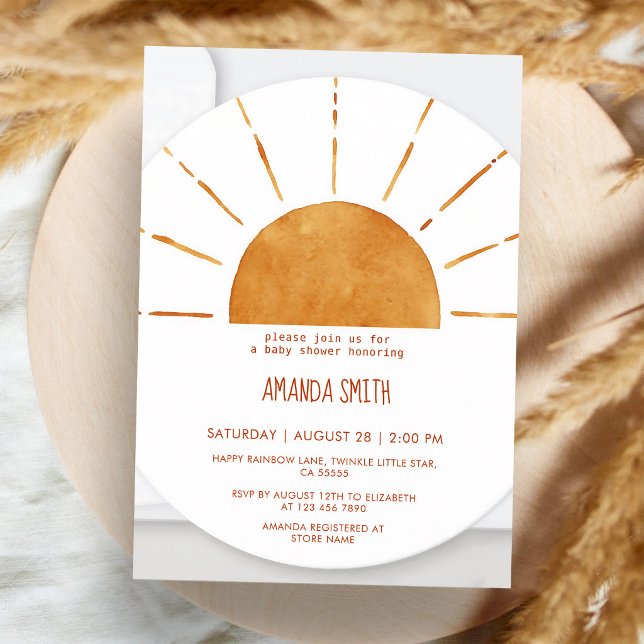 Convite Chuva de Sol Amarelo Baby Shower Boho (Criador carregado)