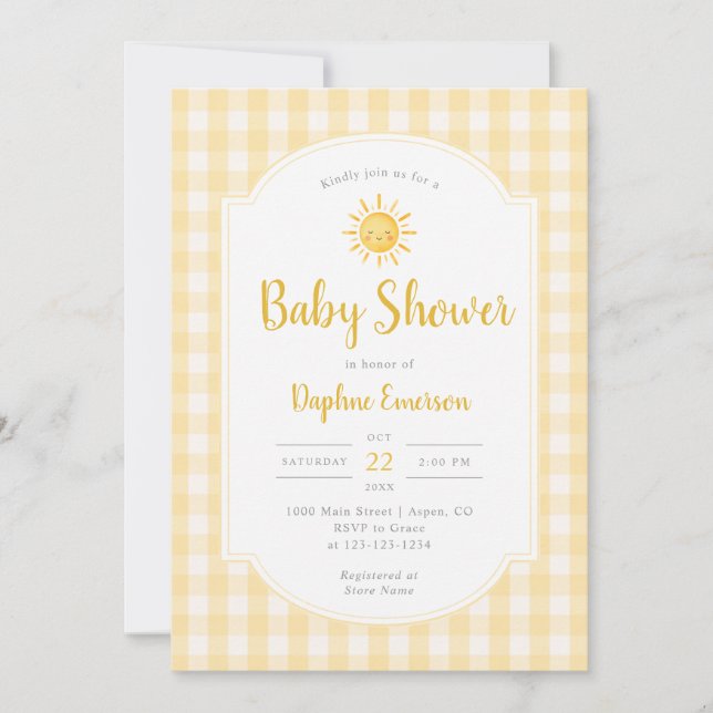 Convite Chuva de Sol Amarelo para Chá de Bebê (Frente)