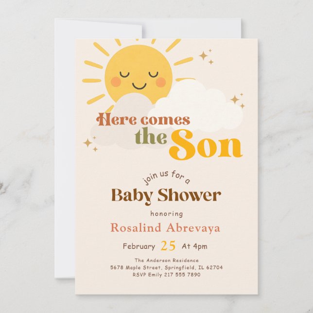 Convite Chuva de Sol Boho Aqui Vem o Filho Churrasco de Be (Frente)