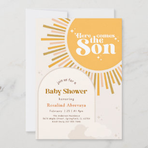 Convite Chuva de Sol Moderno Retro Chá de Bebê Boho
