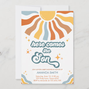 Convite Chuva de Sol Retro Aqui Vem o Filho Churrasco de B
