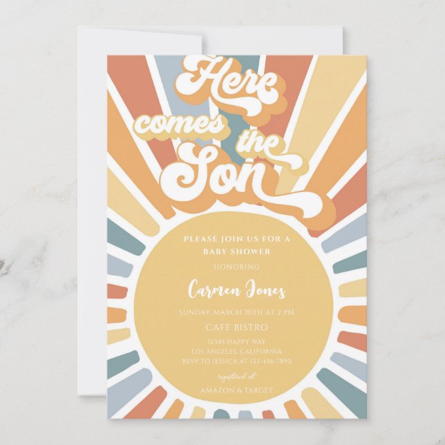 Convite Chuva de Sol Retro Boho Baby Shower (Frente)