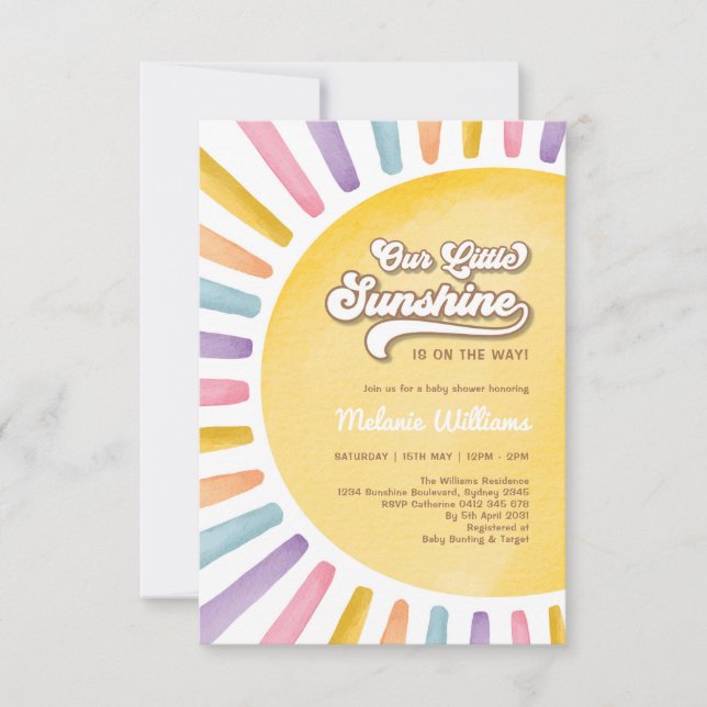 Convite Chuva de Sol Retro Boho Menina Baby Shower (Frente)
