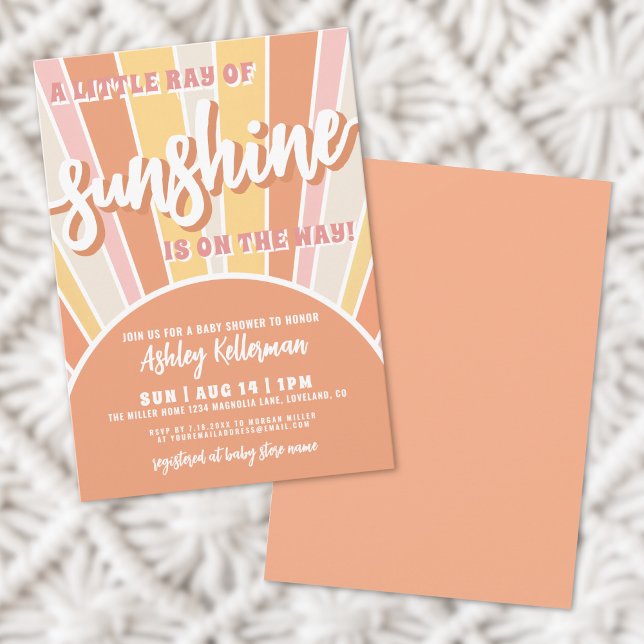Convite Chuva de Sol Retro Groovy Chá de Bebê Sunshine (Sunshine Retro Groovy Sun Baby Shower Invitation)