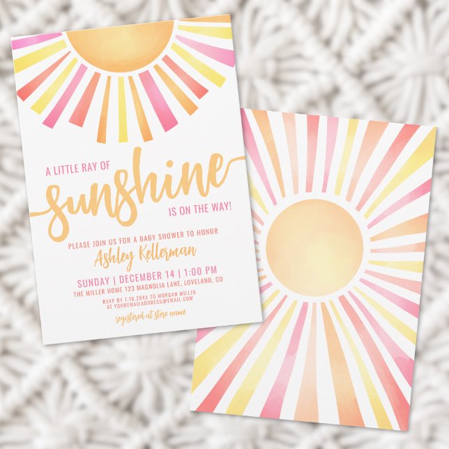 Convite Chuva de Sol Rosa Brilho Boho Chuvada de Bebê (Sunshine Bright Pink Boho Sun Baby Shower Invitation)