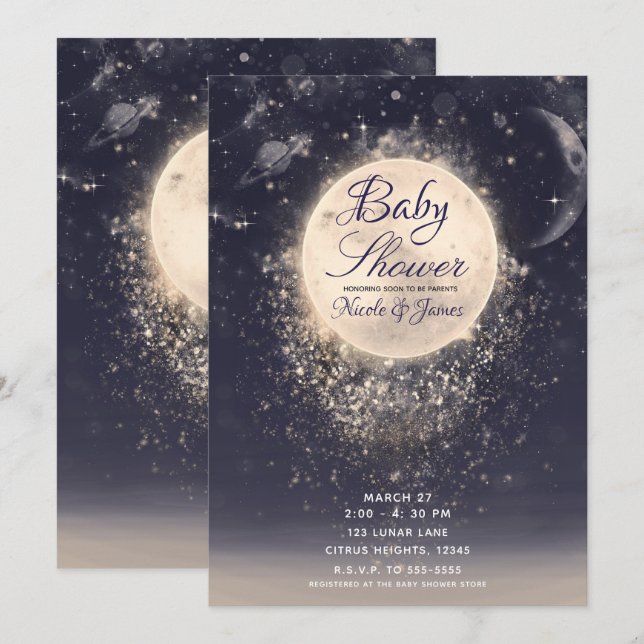 Convite Chuva de Sonho Mágico Cósmico Baby Shower (Frente/Verso)