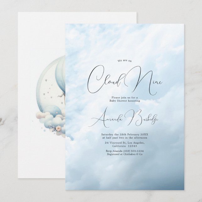 Convite Chuva de Sonhos Baby Shower Cloud 9 (Frente/Verso)